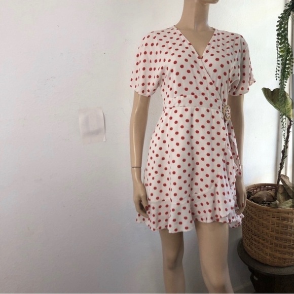 J.O.A wrap mini V-neck polka dots dress size :M - Picture 3 of 16